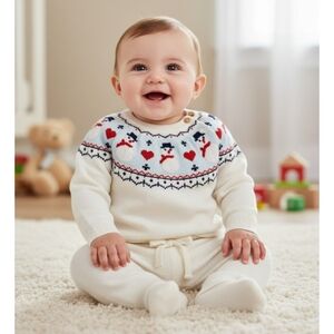 Cat & Jack Baby Girl's Snowman Sweater & Pants set White Size 0-3m